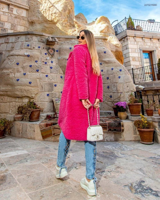 CASACO TEDDY LONGO PINK