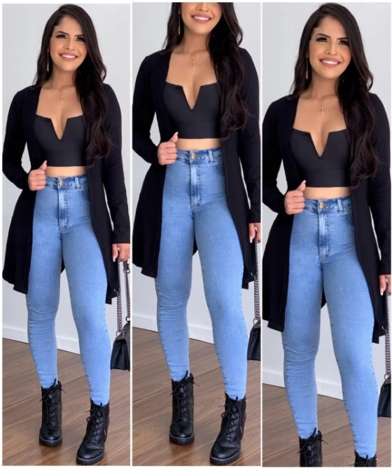 KIMONO CANELADO PRETO